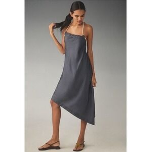 Anthropologie Let Me Be Rope-Neck Asymmetrical Chambray‎ Denim Midi Dress SMALL